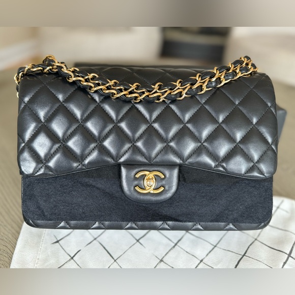 ‼️SOLD‼️ AUTHENTIC CHANEL Classic Jumbo Double Flap Bag, Lambskin, Blk, Gold H/W - Picture 16 of 16